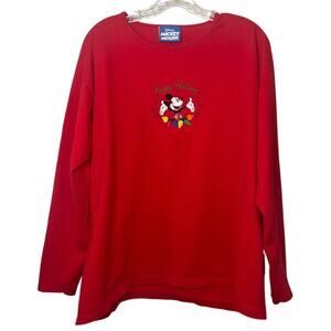 Disney Mickey Mouse Happy Holidays Red Long Sleeve Christmas Lights Graphic XL